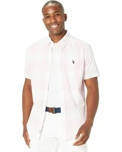 U.S. POLO ASSN. Shirts & Tops Short Sleeve Large Plaid Heathered Poplin Shirt