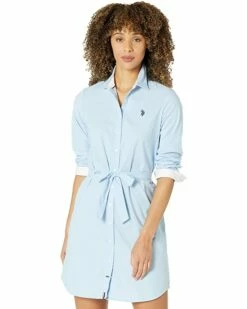 U.S. POLO ASSN. Dresses Long Sleeve Solid Stretch Oxford Dress