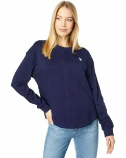 U.S. POLO ASSN. Shirts & Tops Long Sleeve Solid Crew Neck Front Seam Top