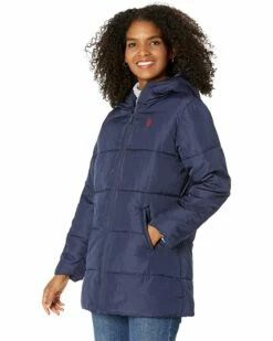 U.S. POLO ASSN. Coats & Outerwear Long Wide Channel w/ Hood Puffer