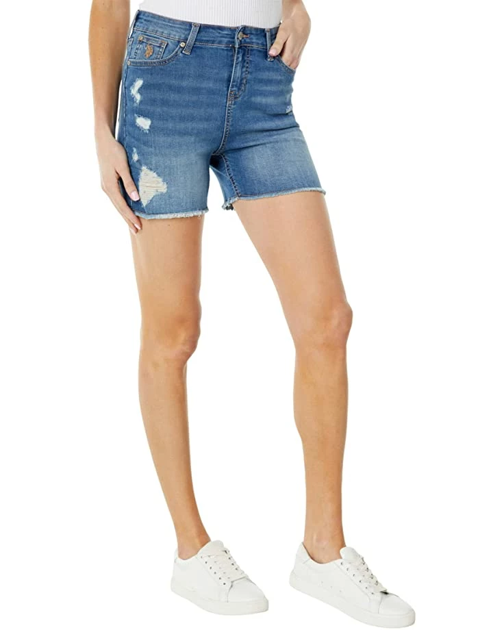 U.S. POLO ASSN. 4 1/2" High-Rise Destructed Stretch Denim Shorts in Newport Wash 3 U.S. POLO ASSN. 4 1/2" High-Rise Destructed Stretch Denim Shorts in Newport Wash