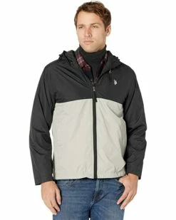 U.S. POLO ASSN. Coats & Outerwear Color-Block Windbreaker w/ Fix Hood and Small Hm