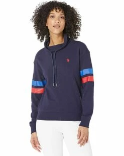 U.S. POLO ASSN. Hoodies & Sweatshirts Long Sleeve Striped Sleeve Funnel Neck Pullover Sweatshirt