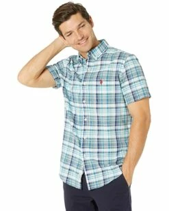 U.S. POLO ASSN. Shirts & Tops Short Sleeve Classic Fit Plaid Poplin Woven Shirt