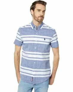 U.S. POLO ASSN. Shirts & Tops Short Sleeve Yarn-Dye Slub Stripe Woven Shirt