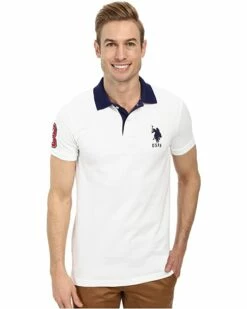 U.S. POLO ASSN. Shirts & Tops Slim Fit Big Horse Polo with Stripe Collar -Valentino Garavani Sales Shop 81Y9uOW5KPL. AC SR736920