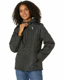 U.S. POLO ASSN. Coats & Outerwear Diamond Quilt Hoodie w/ Sherpa Hood