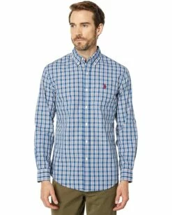 U.S. POLO ASSN. Shirts & Tops Long Sleeve CVC Yarn-Dye Plaid Woven Shirt -Valentino Garavani Sales Shop 81hX0P6Yt2L. AC SR736920
