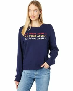 U.S. POLO ASSN. Hoodies & Sweatshirts Long Sleeve Foil Logo Repeat Crew Neck
