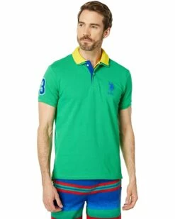 U.S. POLO ASSN. Shirts & Tops Slim Fit Big Horse Polo with Stripe Collar -Valentino Garavani Sales Shop 81okiIL nyL. AC SR736920