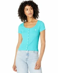 U.S. POLO ASSN. Shirts & Tops Ribbed Scoop Button Detail T-Shirt