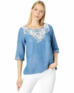 U.S. POLO ASSN. Shirts & Tops Denim Crochet Trim V-Neck Tunic Shirt