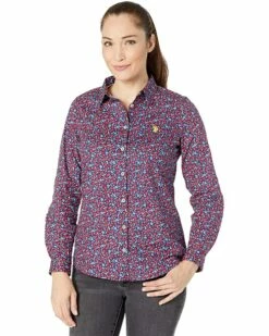 U.S. POLO ASSN. Shirts & Tops Long Sleeve Floral Print Stretch Poplin Shirt