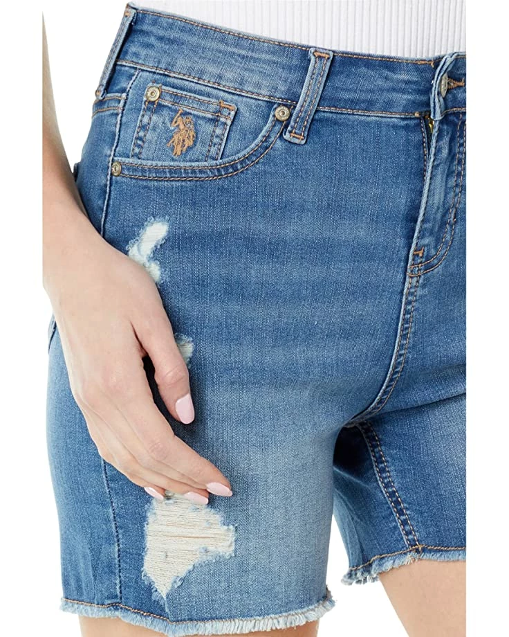 U.S. POLO ASSN. 4 1/2" High-Rise Destructed Stretch Denim Shorts in Newport Wash 5 U.S. POLO ASSN. 4 1/2" High-Rise Destructed Stretch Denim Shorts in Newport Wash - Image 3